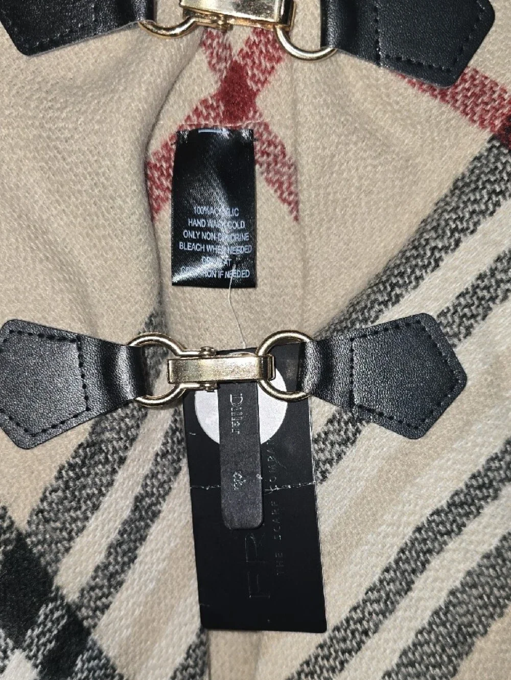 Fraas Plaid Hooded Poncho in Beige, Black and Burgundy - Picture 2 of 3